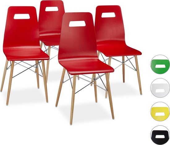 relaxdays - design stoel 4 stuks - eetkamerstoel - moderne eetkamer stoelen  hout rood | bol.com