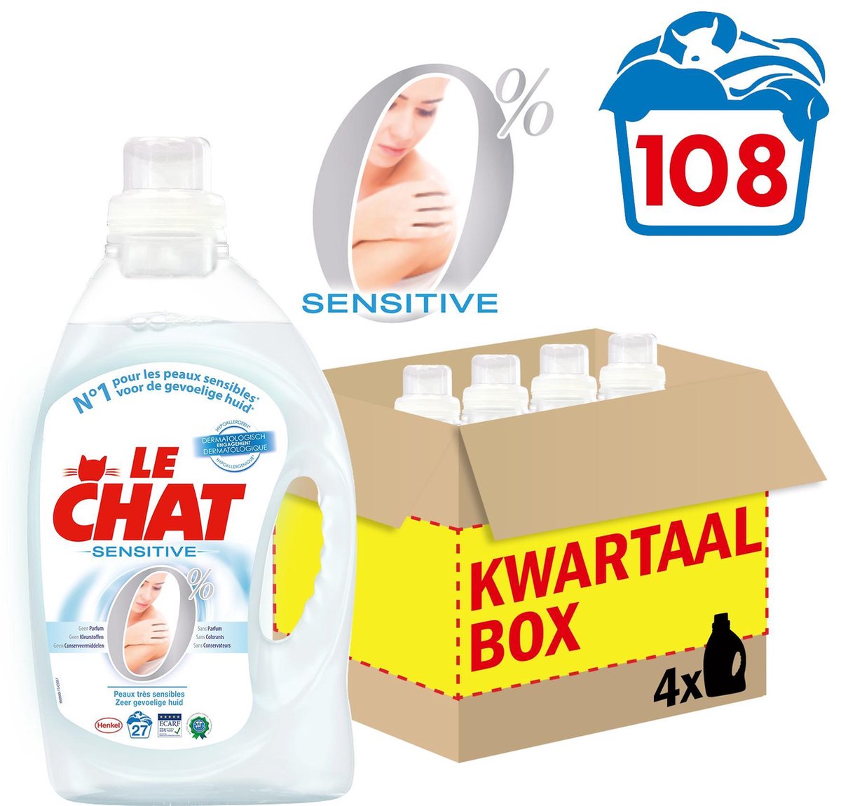 Le Chat Gel Sensitive 0% - Kwartaalverpakking - 108 wasbeurten - Wasmiddel