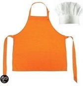 Benza Schort Keukenschort voor Kinderen - Oranje - 50 x 60 cm - incl. Witte Koksmuts