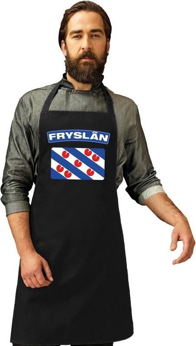 Friesland vlag barbecueschort/ keukenschort zwart volwassenen