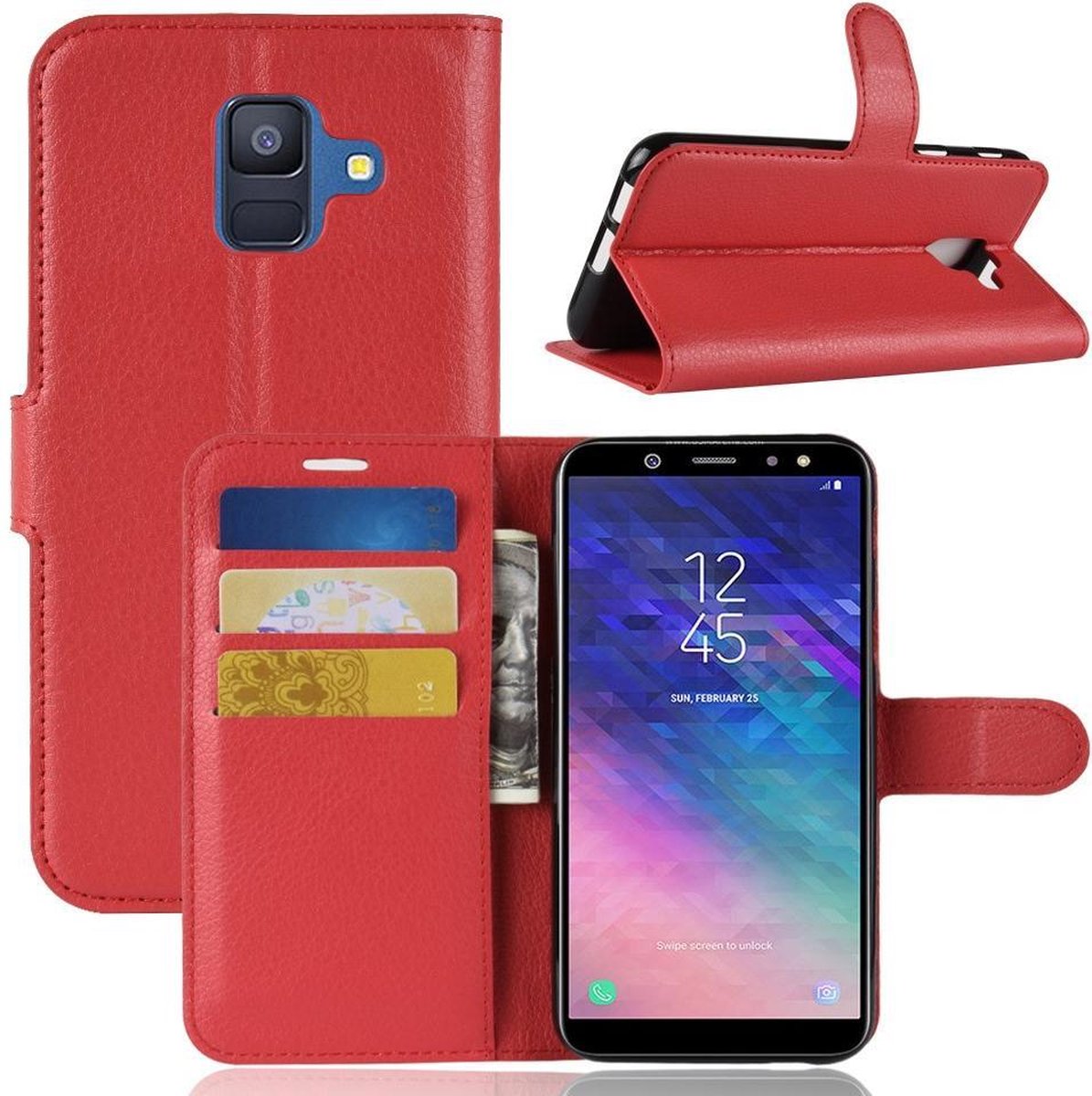 Book Case - Geschikt voor Samsung Galaxy A6 (2018) Hoesje - Rood