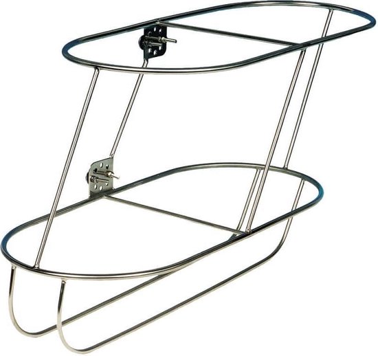 RVS fenderhouder bakboord voor twee stootwillen met een diameter van 30 cm.
