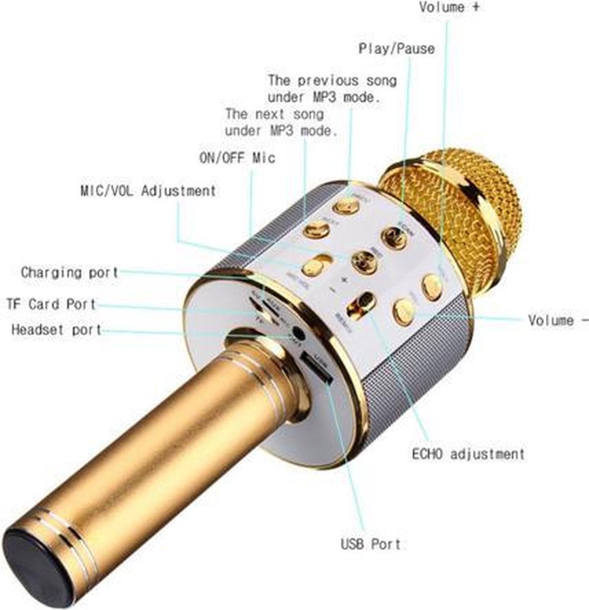 Karaoke Microfoon - Draadloos - Bluetooth Verbinding - Goud - Voor de gezelligste feestjes