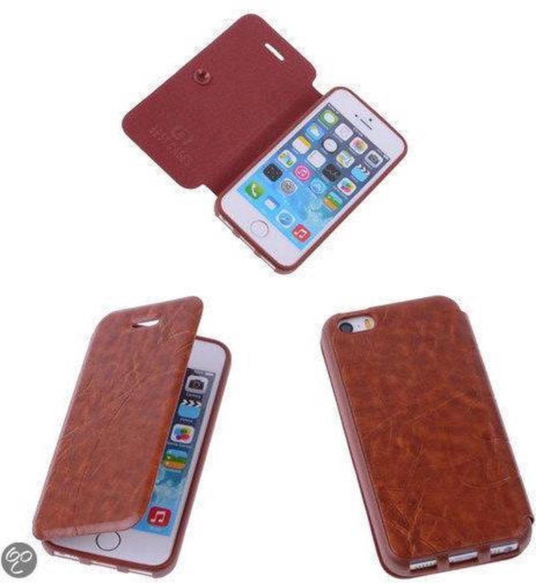 Bestcases Bruin TPU Booktype Motief Hoesje Apple iPhone 5 5s