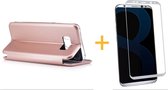 iCall - Samsung Galaxy S8+ / S8 Plus - Lederen Wallet Case Rose + Screenprotector Zilver (3D) - Portemonnee Hoesje met Magneet sluiting - Book Case - Flip Cover - Klap - 360 besche
