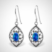 Zilveren oorhangers marquise met opaal - pacific blue
