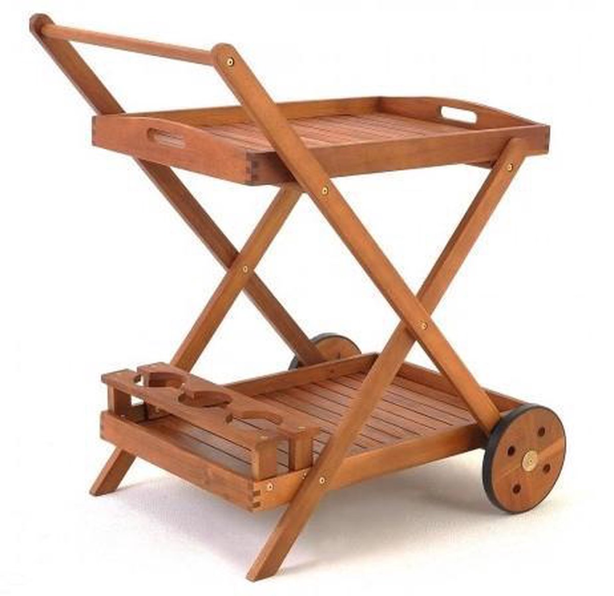 Trolley met wielen van acaciahout