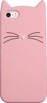 GadgetBay Roze katje snorharen iPhone 5 5s SE hoesje case cover kitten