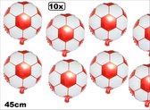 10x Folie ballon voetbal rood/wit 45cm - soccer voetbal club feest toernooi