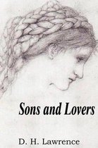 Boekomslag van Sons and Lovers door D. H. Lawrence met een potloodtekening van een vrouw met een ingevlochten kapsel.