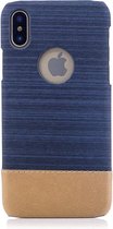 Shop4 - iPhone Xs Hoesje - Harde Back Case Denim en Leer Donker Blauw
