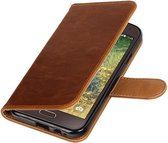 Bruin Pull-Up PU booktype wallet cover voor Samsung Galaxy E5