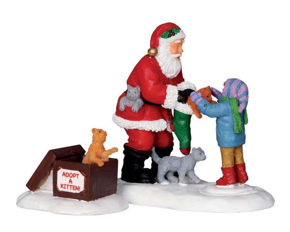 Lemax - Santa And Kittens - Set Of 2 - Kersthuisjes & Kerstdorpen – foto 2