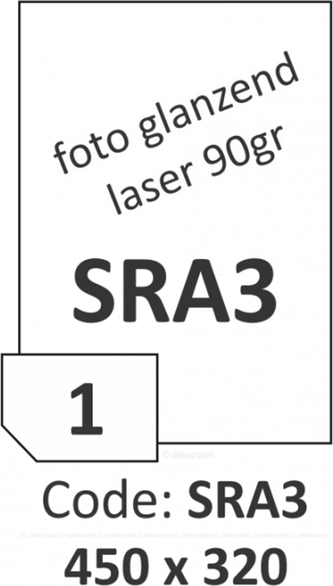 R0119.1123.A.SRA3 Hoogglans zelfklevende etiketten voor laser 80gr 320x450 mm - 1 per blad - 100 etiketten per doos van 100 vel