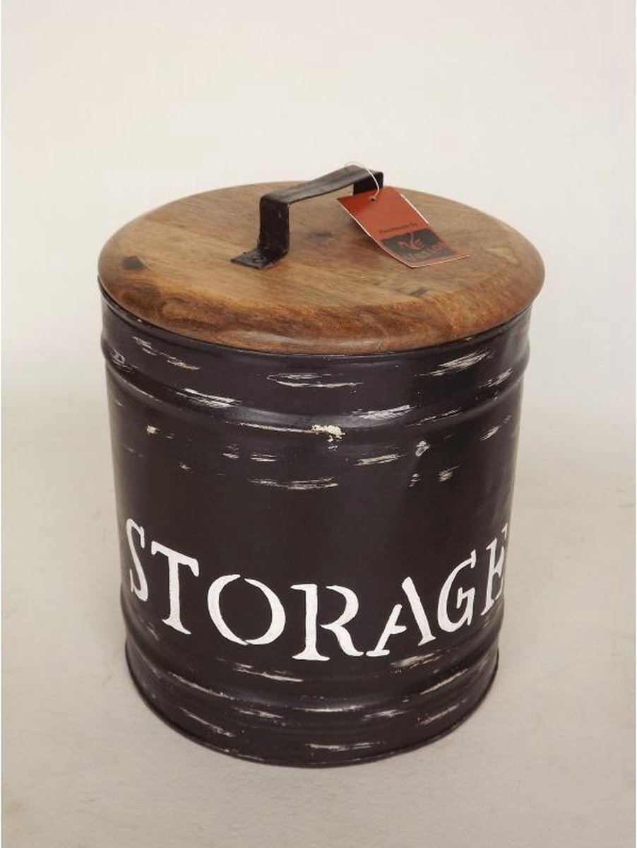 opbergdoos - storagebos - met deksel - Hout/metaal H32  - 32 cm hoog - Varios