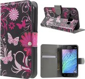 Samsung Galaxy J1 vlinder zwart roze agenda hoesje