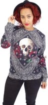 Breaking Rocks Bandana Roses Skull Trui - bedrukte sweater M