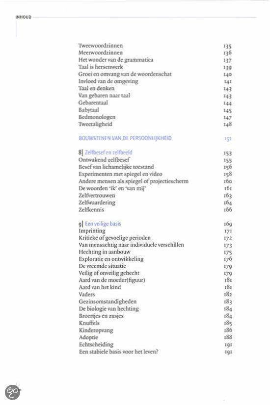 Inhoudsopgave met secties zoals Tweede woordenschat, Talen, Bouwstenen van de persoonlijkheid, Een veilige basis.