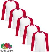 5 pack Fruit of the Loom Longsleeve T-shirts Rood/Wit XL