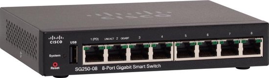Cisco 250 Series SG250-08 - Switch - L3 Netwerk switch 8 poorten