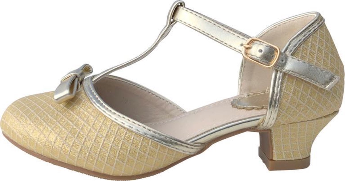 Afbeelding van product Spaansejurk NL  Spaanse Prinsessen schoenen met strikje goud glamour - bruids schoenen - communie - maat 25 (binnenmaat 16,5 cm)