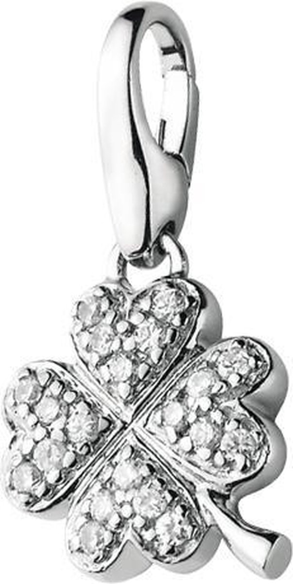 Charm | bedel | klavertje 4 | zirkonia | zilver | hanger |  klavertje vier
