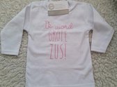 Shirt meisje Ik word grote zus | lange mouw t-shirt| maat 92 wit met licht roze print zwangerschap aankondiging bekendmaking Baby big sis sister