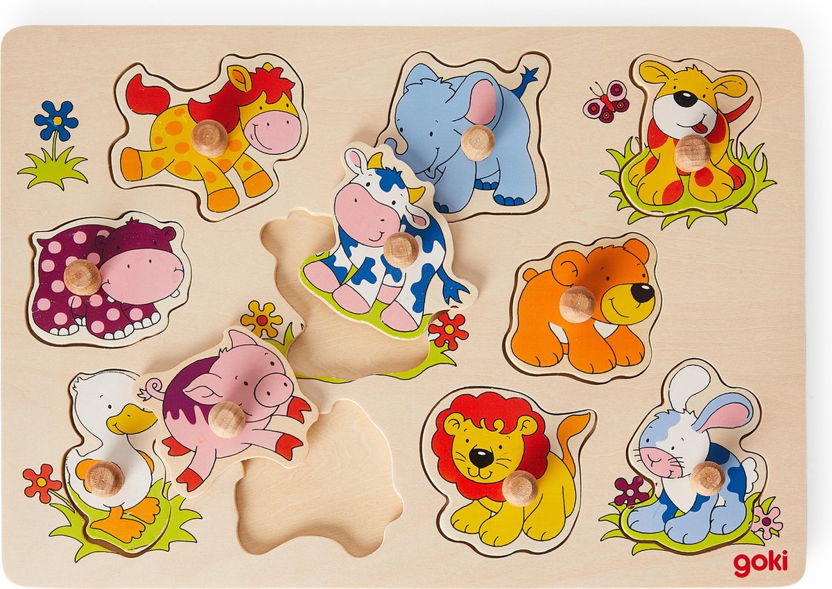 GOKI Steekpuzzel - Dierenbaby's - 10 Delen - 30X21X2,4Cm - Hout - 1 Jaar — afbeelding 3