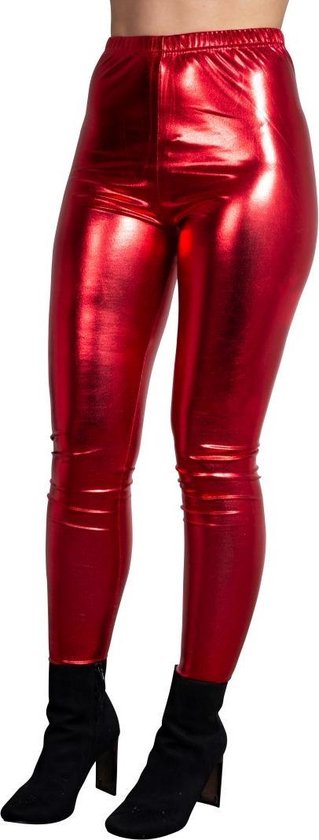 Glanzende legging - Rood - Maat XS – Hoge sluiting - Disco