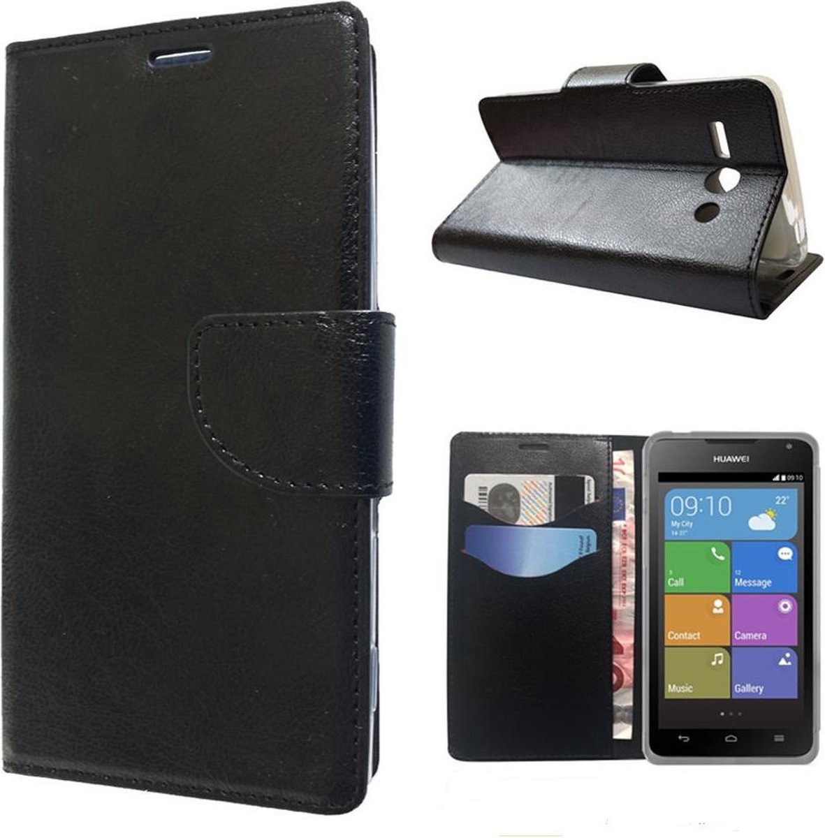 Huawei Ascend G630 Wallet boekcase hoesje Zwart