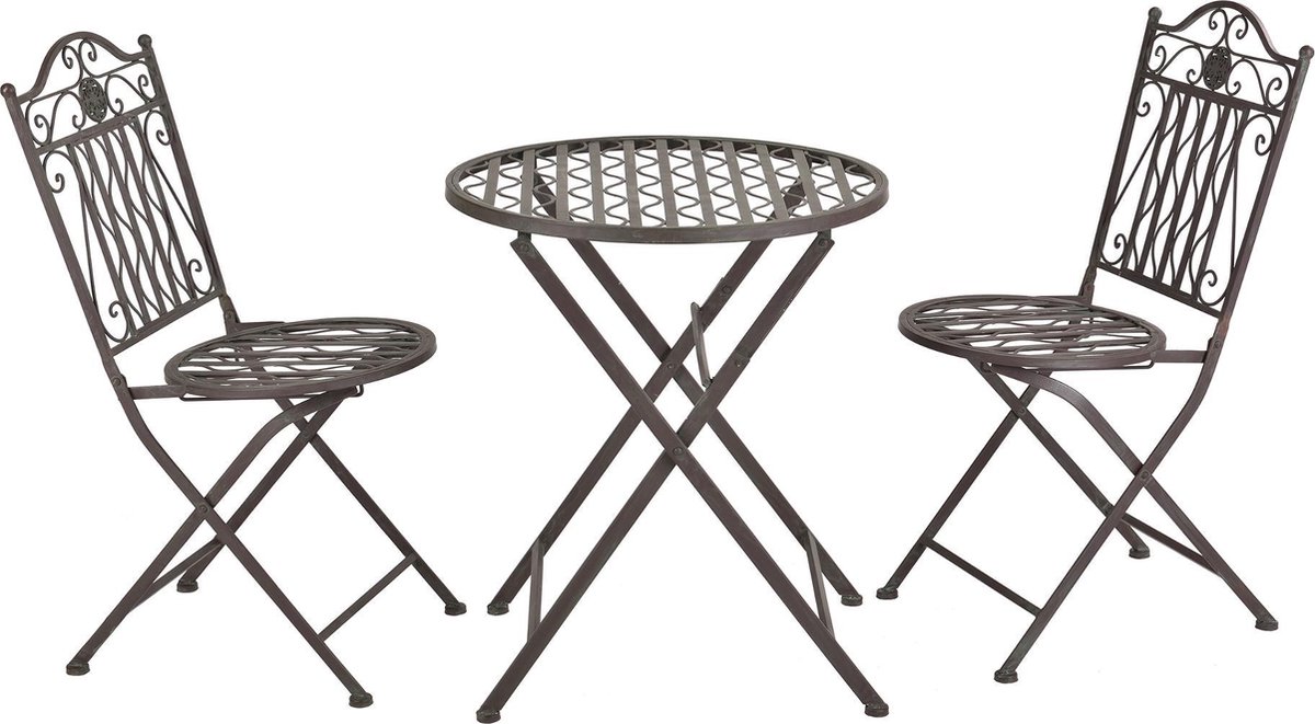 Metalen Bistro set tuinset donkergroen met lichtgrijze patina