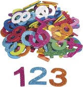 100x Zelfklevende hobby/knutsel foam/rubber cijfers met glitters - Knutselmateriaal/hobbymateriaal voor kinderen