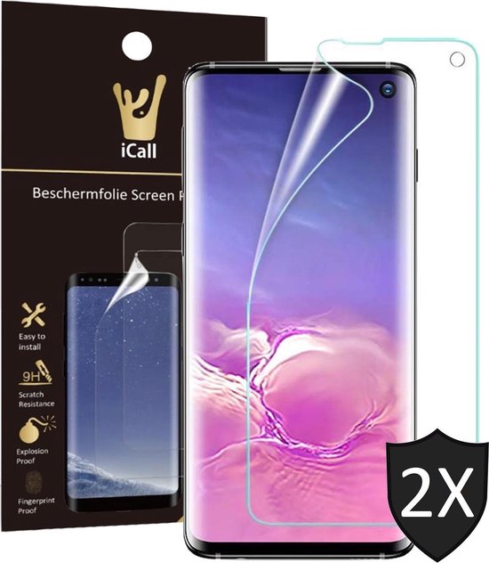 2x Screenprotector geschikt voor Samsung Galaxy S10 | Glas PET Folie Screen Protector Transparant iCall | Full-Screen