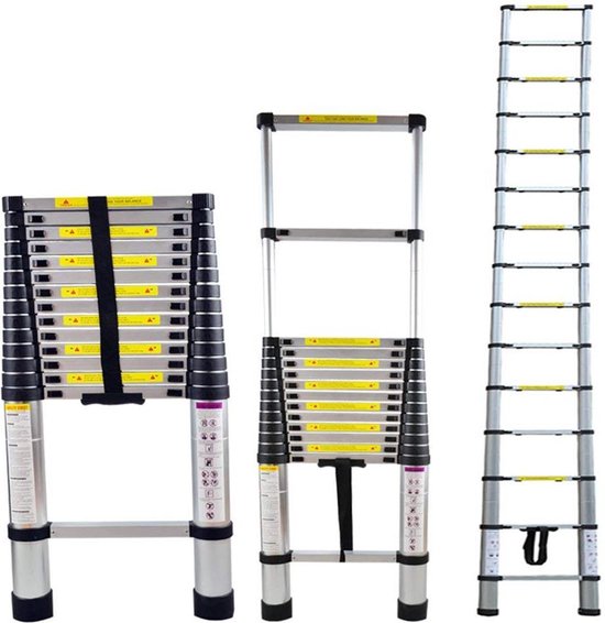 trimmen Federaal Uitscheiden Telescopische ladder - 13 Treeds - Werkhoogte 4.40m - Aluminium | bol.com