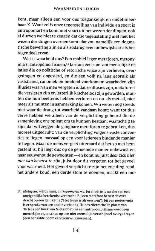 Pagina uit een boek met Nederlandse tekst, 'Waarheid en leugen'.