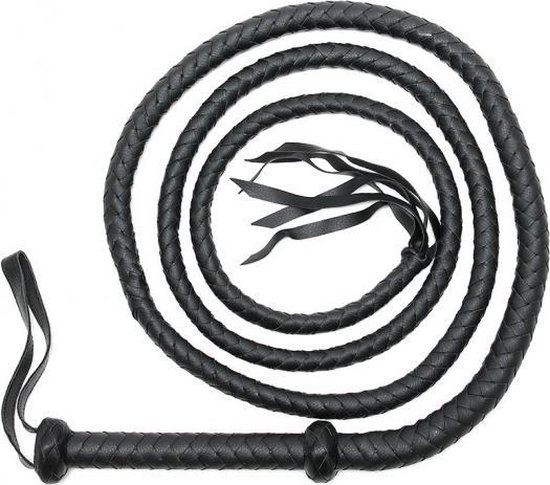 Rimba Bondage Play - Zweep - Arabische Bullwhip - Lengte 250 cm - PU Leer - Zwart