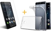 Huawei P9 - Siliconen Transparant TPU Gel Case Cover + Met Gratis Tempered Glass Screenprotector 2,5D 9H (Gehard Glas) - 360 graden protectie