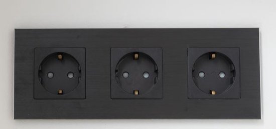 houten Geloofsbelijdenis Vervolgen ONE TWO TOUCH stopcontact aluminium serie zwart trio inbouw | bol.com