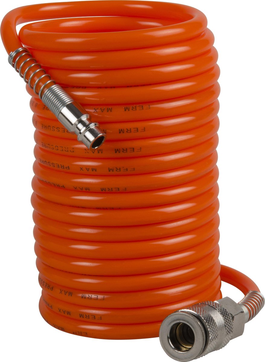 FERM - ATA1026 - Spiraalslang - 5 meter - Maximale - Werkdruk - 8 bar - DIN - Orion - Snelkoppeling - Universeel - Zeer geschikt voor alle - FERM - Compressoren