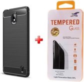 Silicone TPU gel zwart hoesje Nokia 1 Plus met glas screenprotector