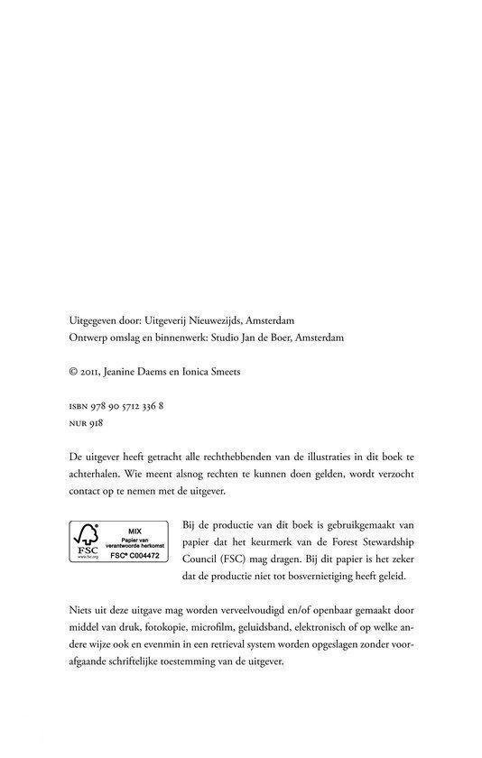 Colofon met uitgever, ontwerp, auteursrechten, ISBN en FSC-logo.