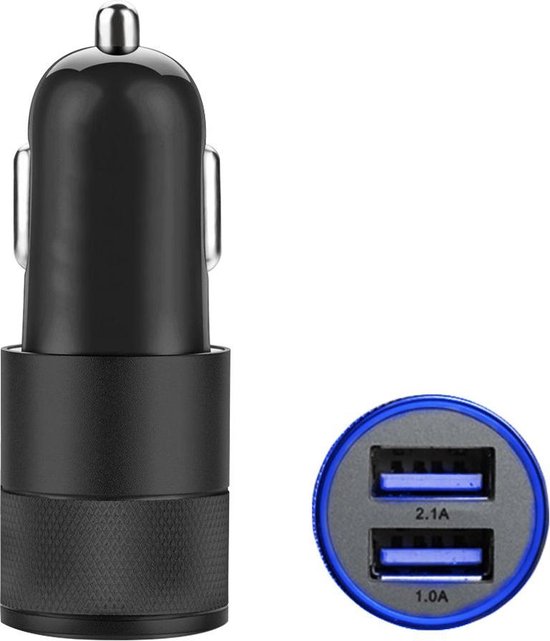 MMOBIEL Universele Autolader (ZWART) - 2 USB Poorten - 5V/1.0 + 2.1A - inclusief Blauwe LED - MMOBIEL