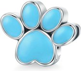 Zilveren bedel Hondenpoot afdruk blauw