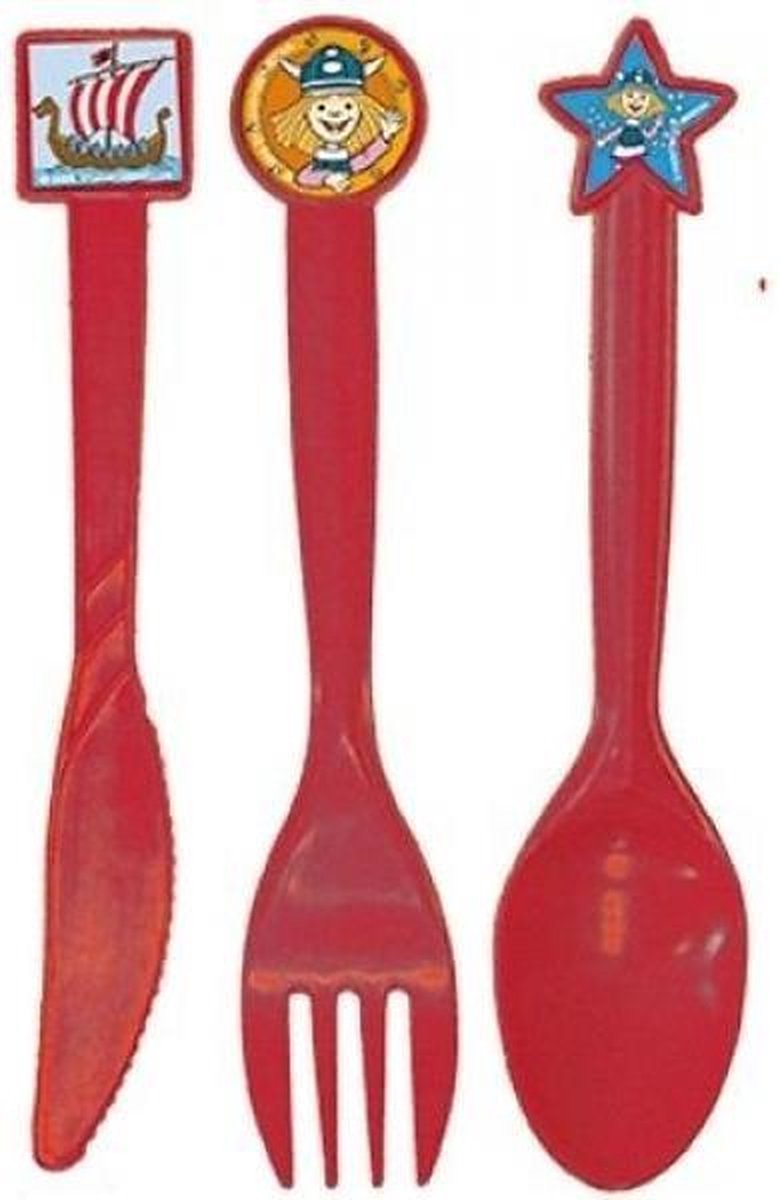 Wickie de Viking plastic Bestek Set- 24 stuks 8 sets lepel vork en mes