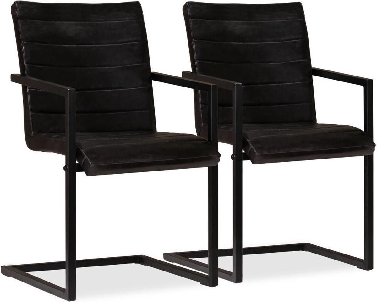 vaas Noord Amerika september Eettafel stoelen Zwart Echt Leer 2 STUKS / Eetkamer stoelen / Extra stoelen  voor... | bol.com