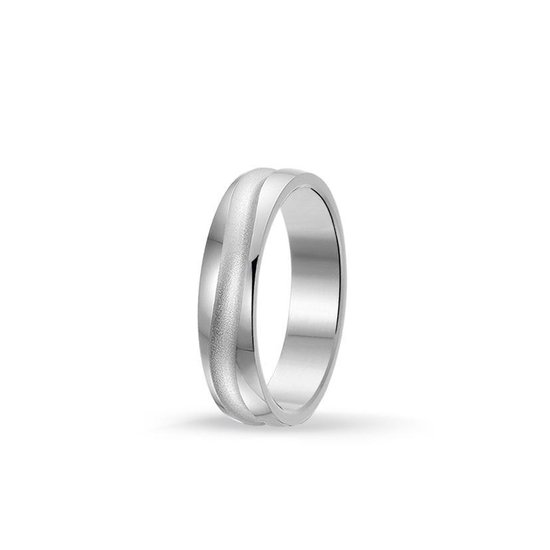 TRESOR Blinkend gepolijste ring met slingerende groef - Gerhodineerd sterling zilver - 5mm breed