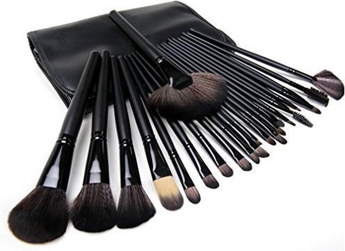 Goedkoopste Professionele 24-delige make-up kwasten set - Inclusief lederen etui - Cosmetica en Make-up-zwart beautydoc blender
