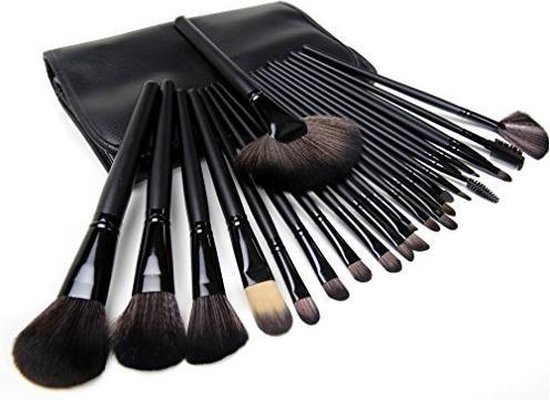 Professionele 24-delige make-up kwasten set - Inclusief lederen etui - Cosmetica en Make-up-zwart + beautydoc blender