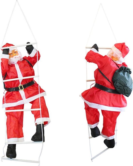 Klimmende Kerstman 120 cm op ladder 150x30 cm