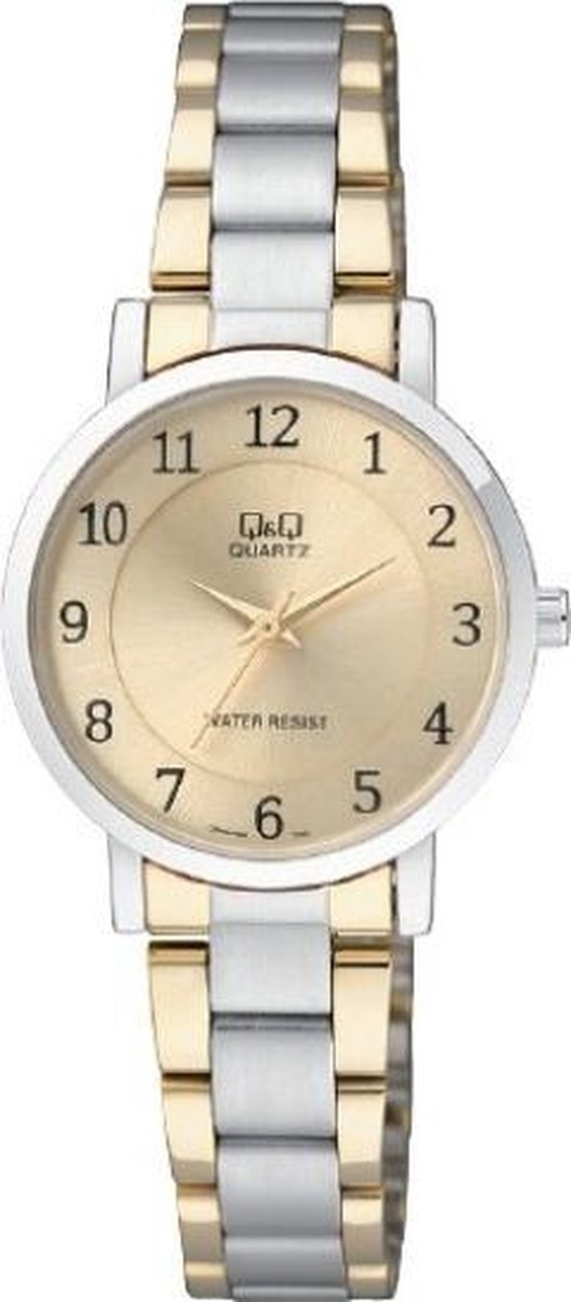 QQ Q945J404Y - Horloge - Analoog - Dames - Vrouwen - stalen band - Rond - Staal - Cijfers - Zilverkleurig - Goudkleurig